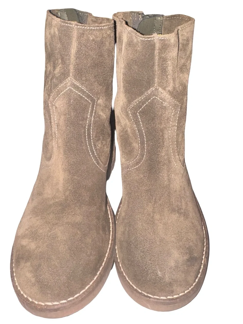Cruza Mila Size 8 Brown Suede Leather Ankle Boots Back Zip Lug Sole Boho Western